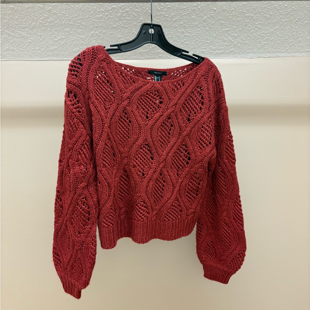 Forever 21 Textured Knit Sweater in Deep Red